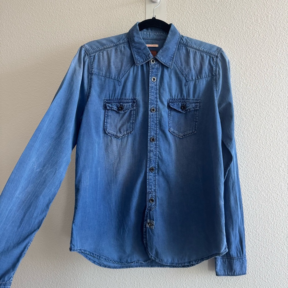Scotch & Soda Maison Scotch Blue Denim Button Down Shirt Cotton Minimal Casual - Picture 4 of 13